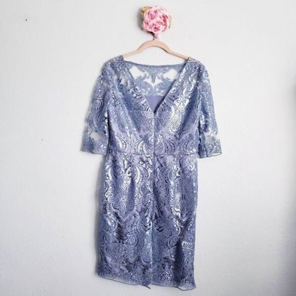 Tahari Blue Sequin Lace Dress - Picture 8 of 9